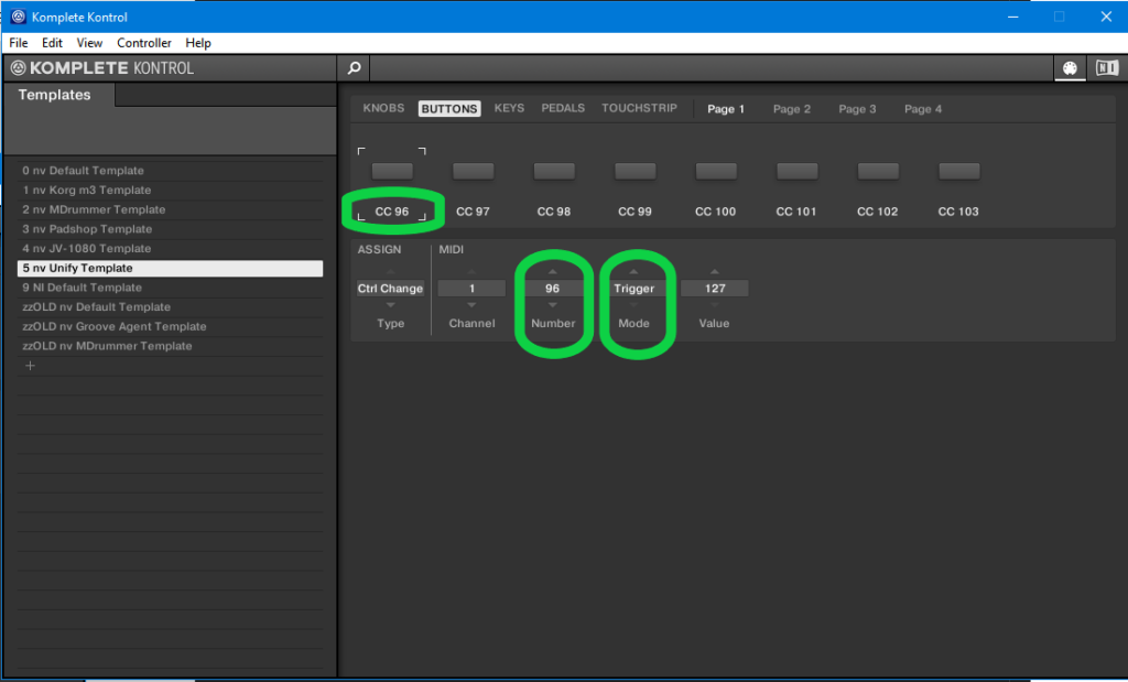 Items to edit for each button Items to edit for each button