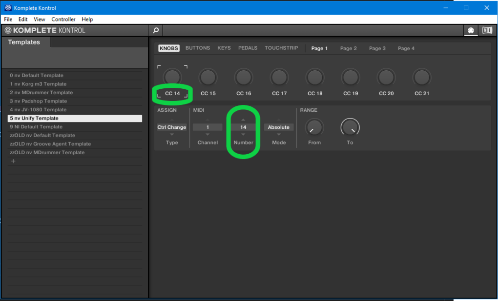 Items to edit for each knob Items to edit for each knob